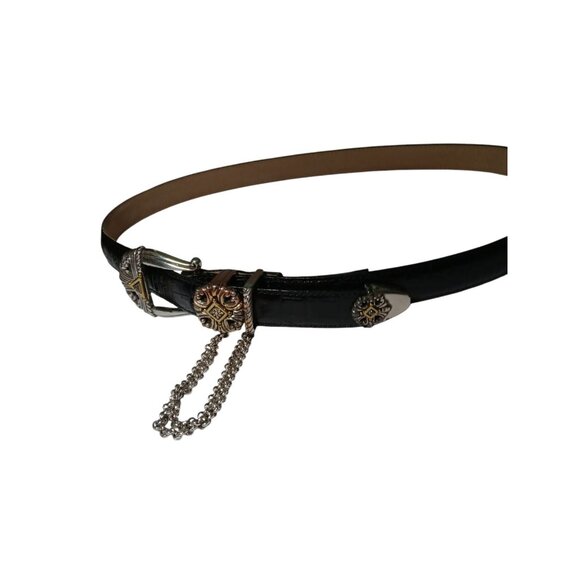 Brighton Black Leather Belt Mixed Metal Buckle with Dangle Chain Model 46103 main image 11